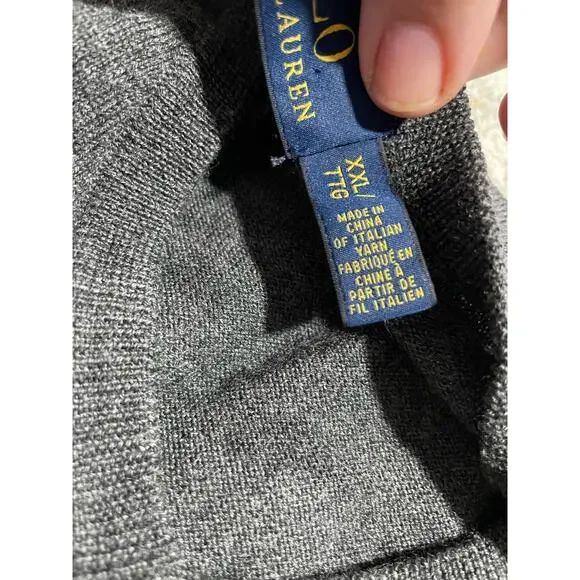 Polo Ralph Lauren Sweater Merino Wool Mens XXL Custom Fit Gray V Neck Knit